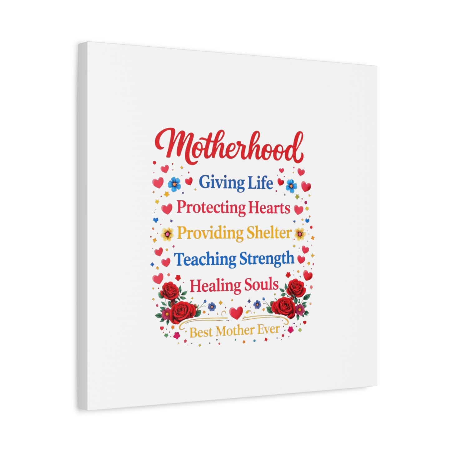 Motherhood Canvas Wall Art – "Motherhood: Giving Life, Protecting Hearts" Stretched Matte Print