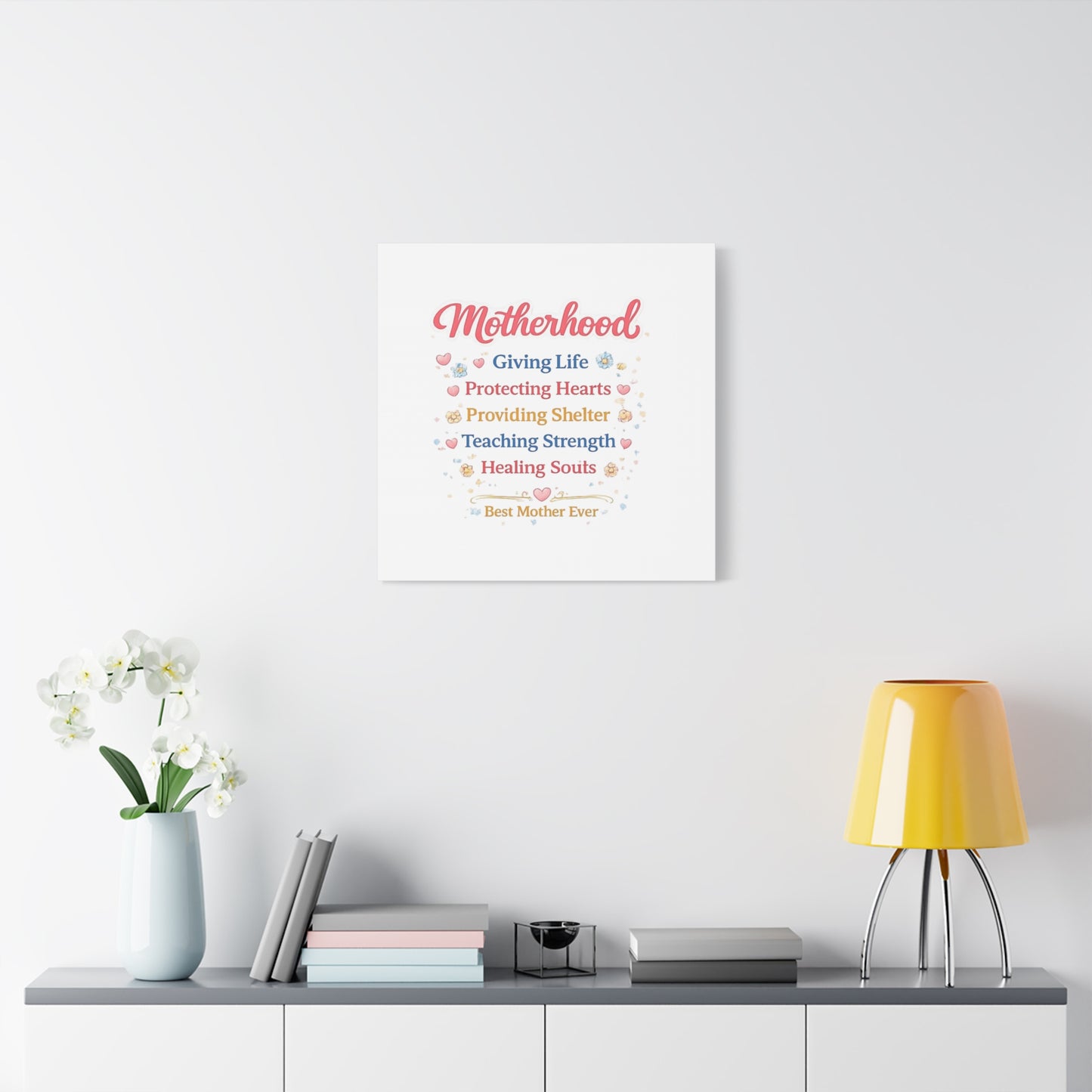 Motherhood Canvas Wall Art — "Motherhood: Giving Life, Protecting Hearts" Stretched Matte Print