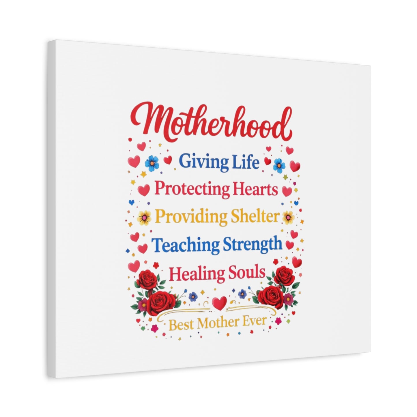Motherhood Canvas Wall Art – "Motherhood: Giving Life, Protecting Hearts" Stretched Matte Print
