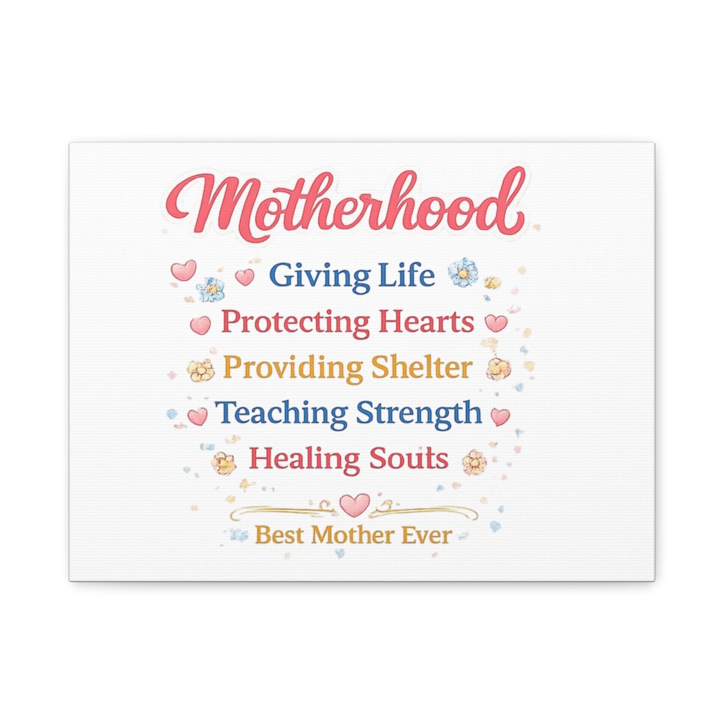 Motherhood Canvas Wall Art — "Motherhood: Giving Life, Protecting Hearts" Stretched Matte Print