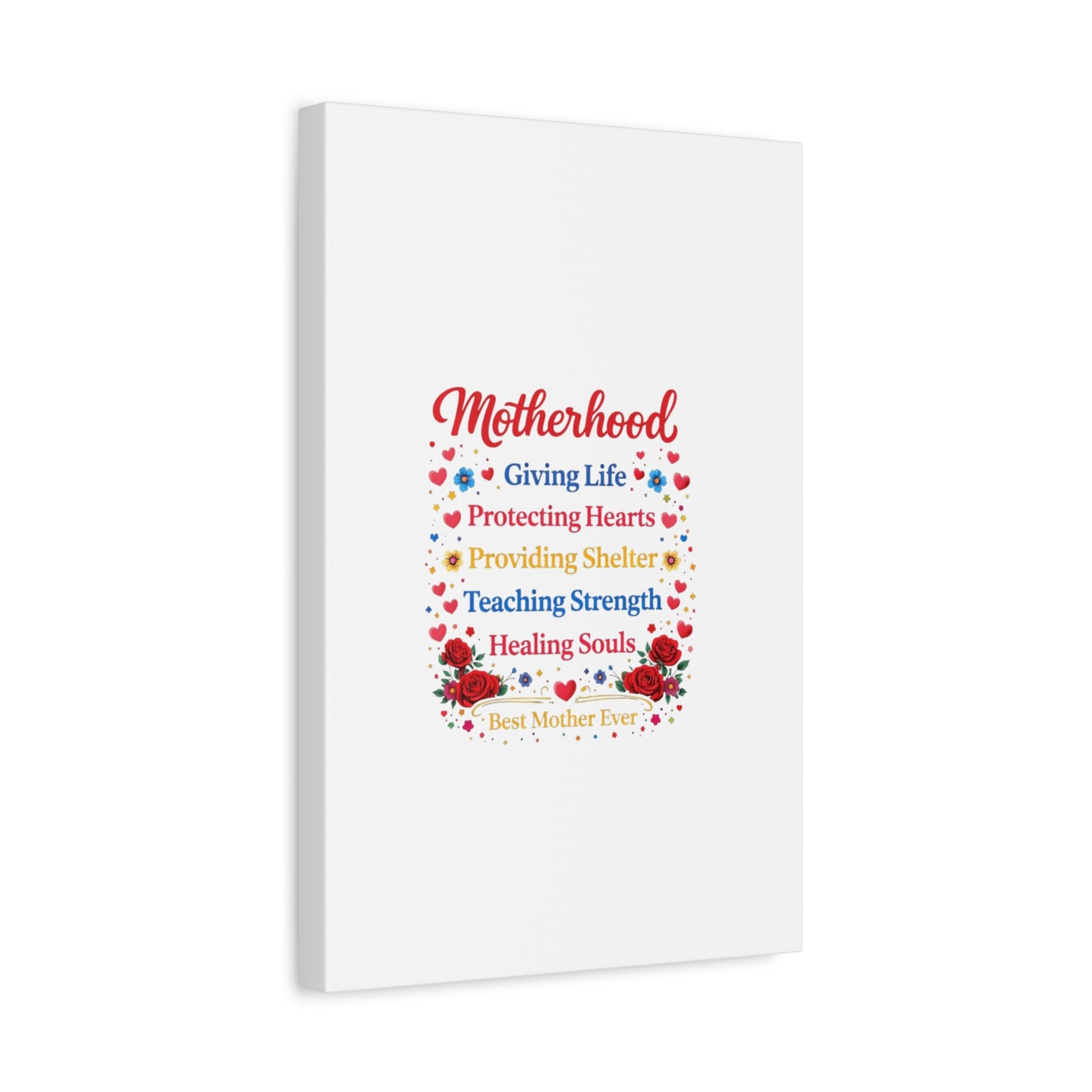 Motherhood Canvas Wall Art – "Motherhood: Giving Life, Protecting Hearts" Stretched Matte Print