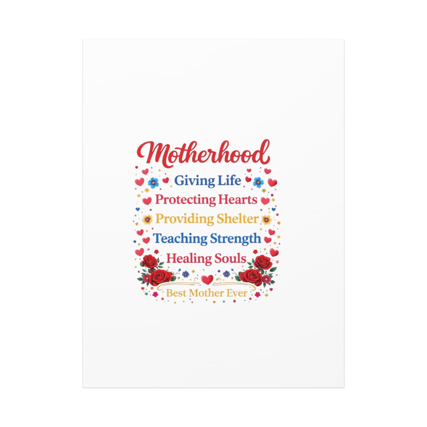 Motherhood Canvas Wall Art – "Motherhood: Giving Life, Protecting Hearts" Stretched Matte Print