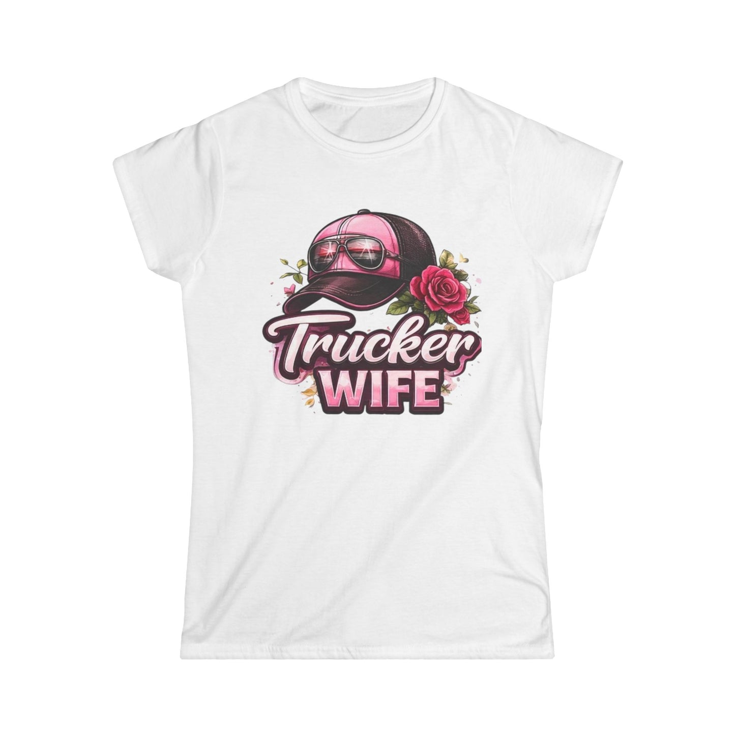 Trucker Wife T-Shirt – Pink Cap & Rose Graphic Women's Tee