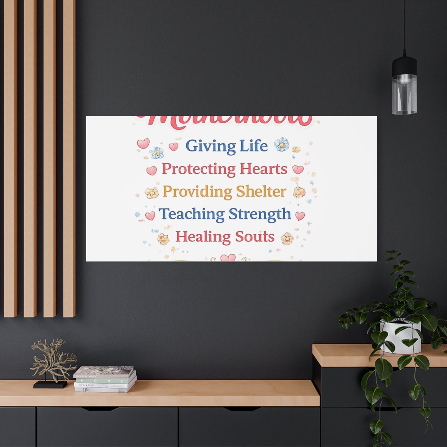 Motherhood Canvas Wall Art — "Motherhood: Giving Life, Protecting Hearts" Stretched Matte Print