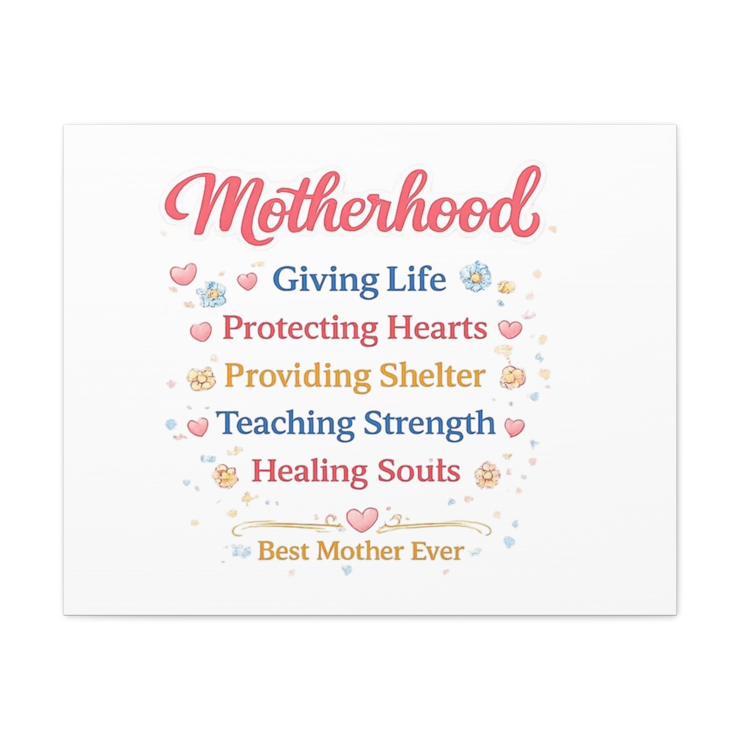 Motherhood Canvas Wall Art — "Motherhood: Giving Life, Protecting Hearts" Stretched Matte Print
