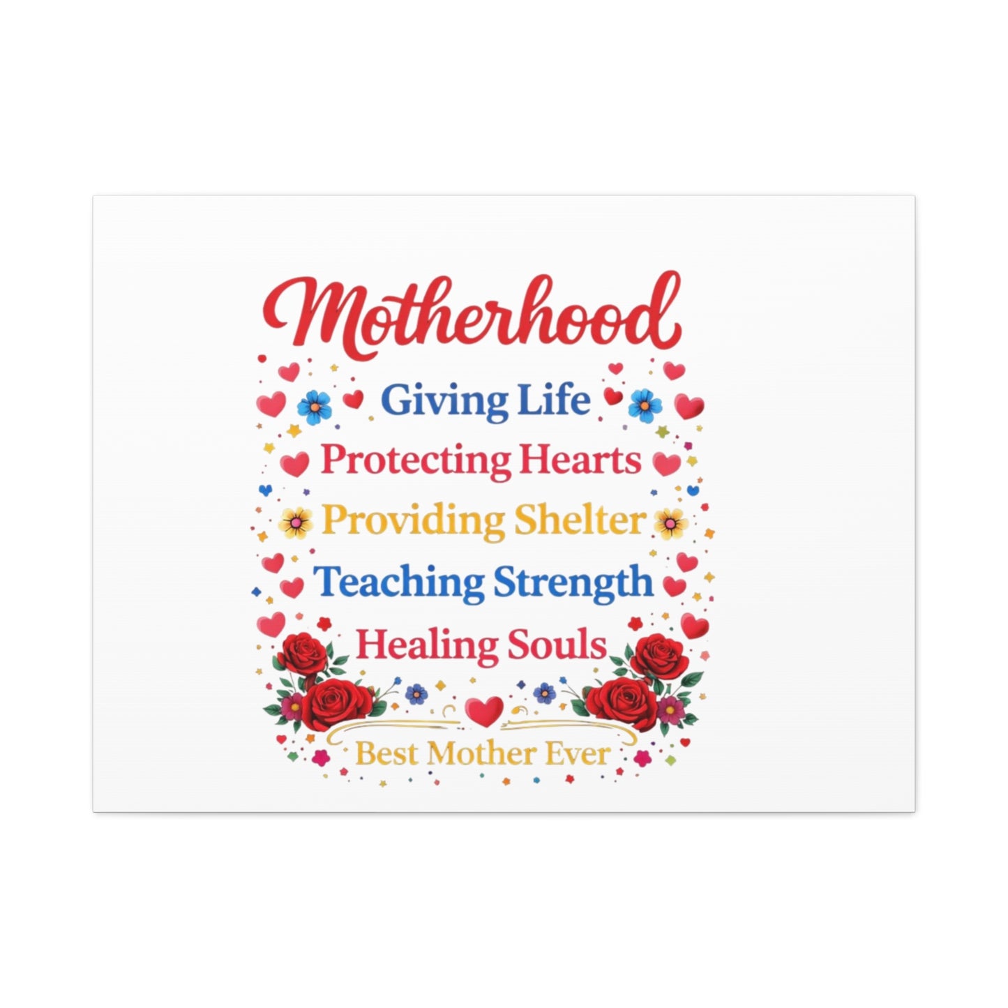 Motherhood Canvas Wall Art – "Motherhood: Giving Life, Protecting Hearts" Stretched Matte Print