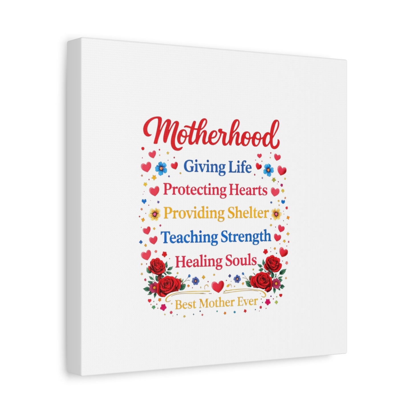 Motherhood Canvas Wall Art – "Motherhood: Giving Life, Protecting Hearts" Stretched Matte Print