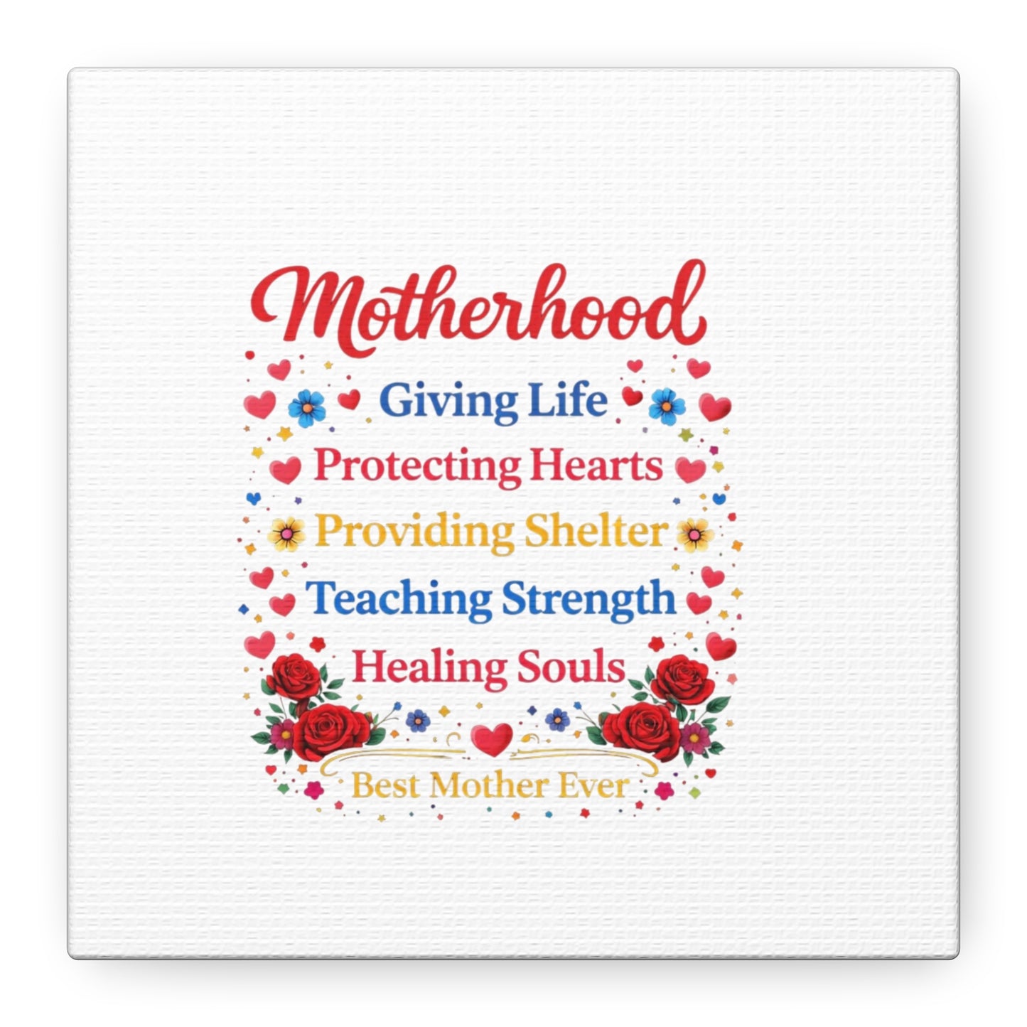 Motherhood Canvas Wall Art – "Motherhood: Giving Life, Protecting Hearts" Stretched Matte Print