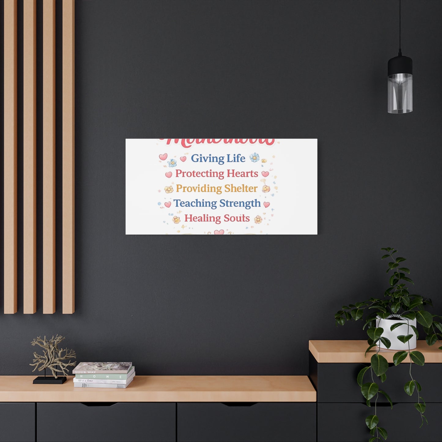 Motherhood Canvas Wall Art — "Motherhood: Giving Life, Protecting Hearts" Stretched Matte Print