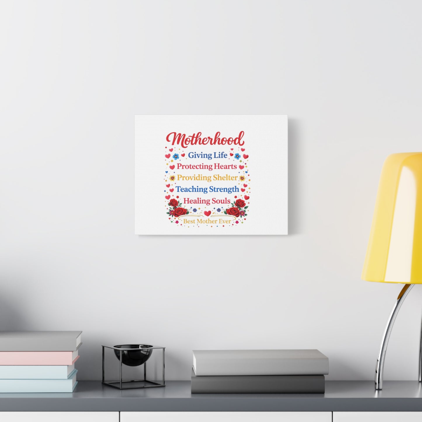 Motherhood Canvas Wall Art – "Motherhood: Giving Life, Protecting Hearts" Stretched Matte Print