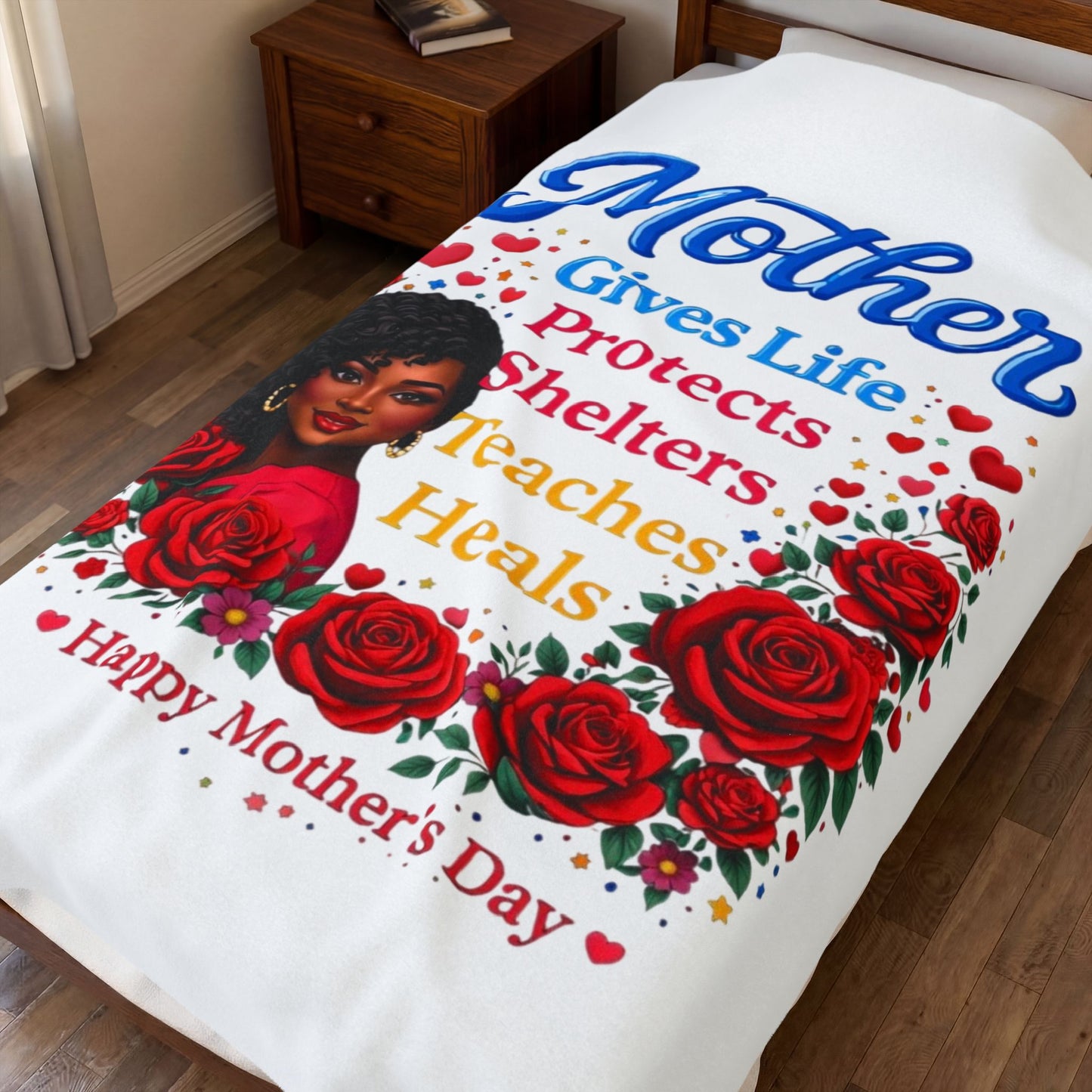 Mother Velveteen Plush Blanket — "Mother Gives Life" Floral Mother's Day Throw