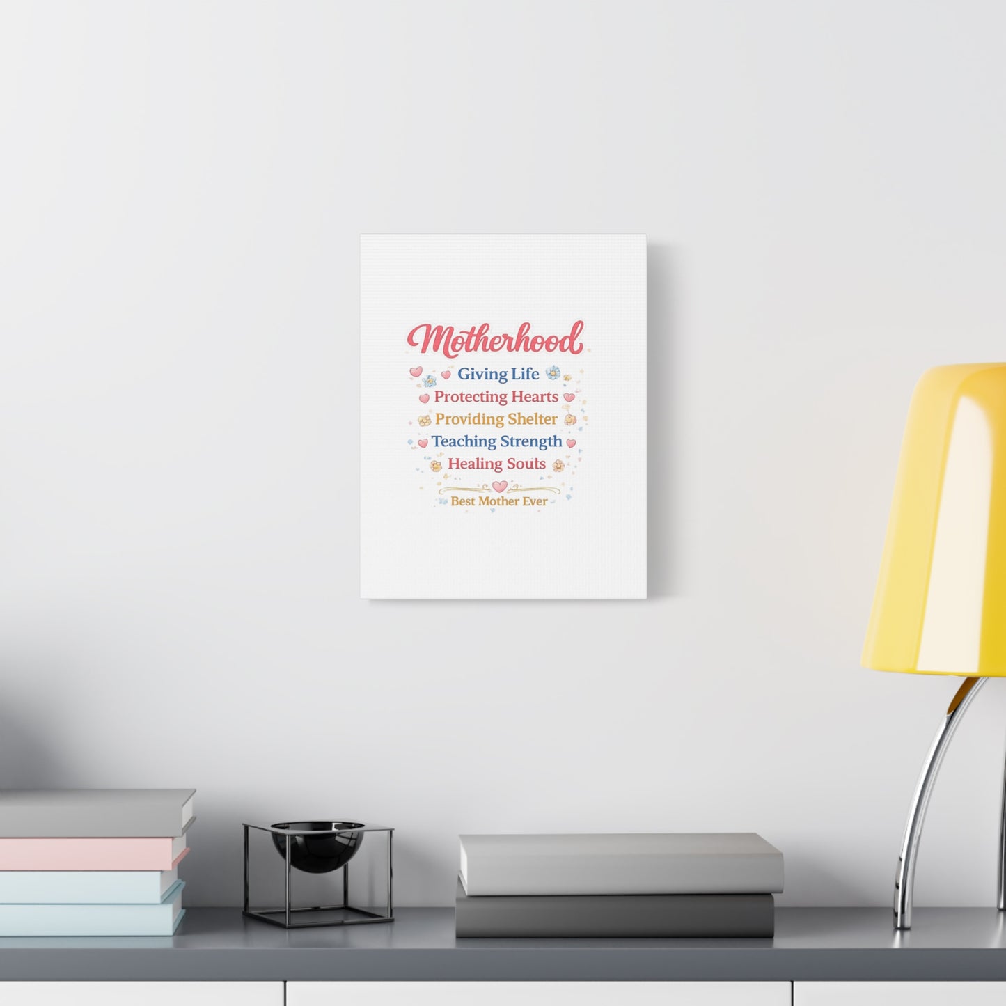 Motherhood Canvas Wall Art — "Motherhood: Giving Life, Protecting Hearts" Stretched Matte Print