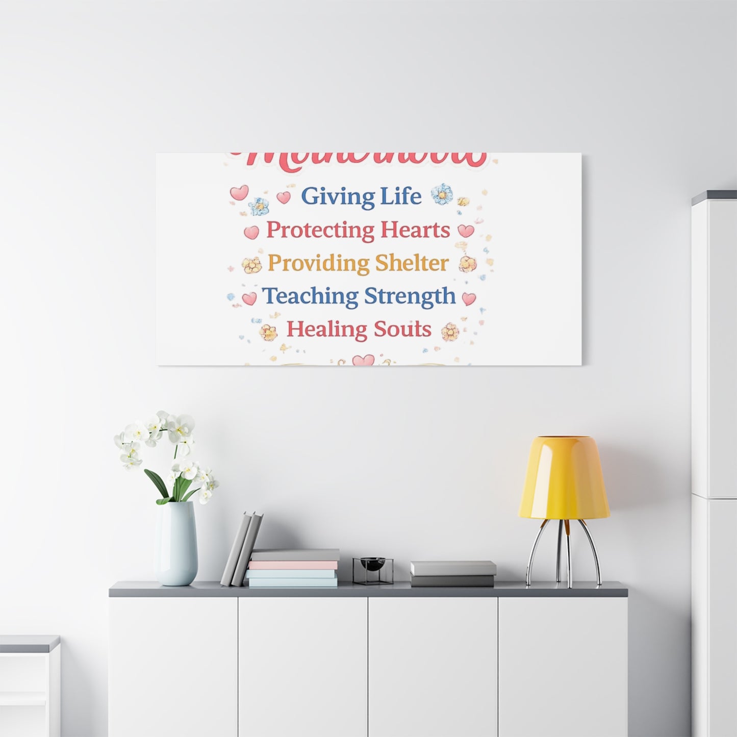 Motherhood Canvas Wall Art — "Motherhood: Giving Life, Protecting Hearts" Stretched Matte Print