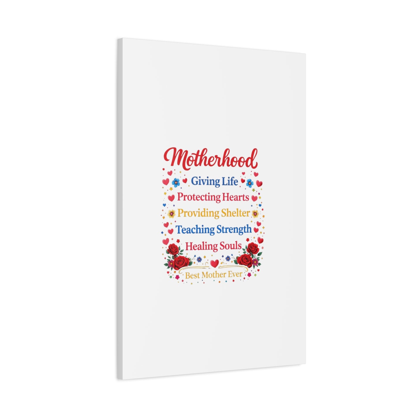 Motherhood Canvas Wall Art – "Motherhood: Giving Life, Protecting Hearts" Stretched Matte Print