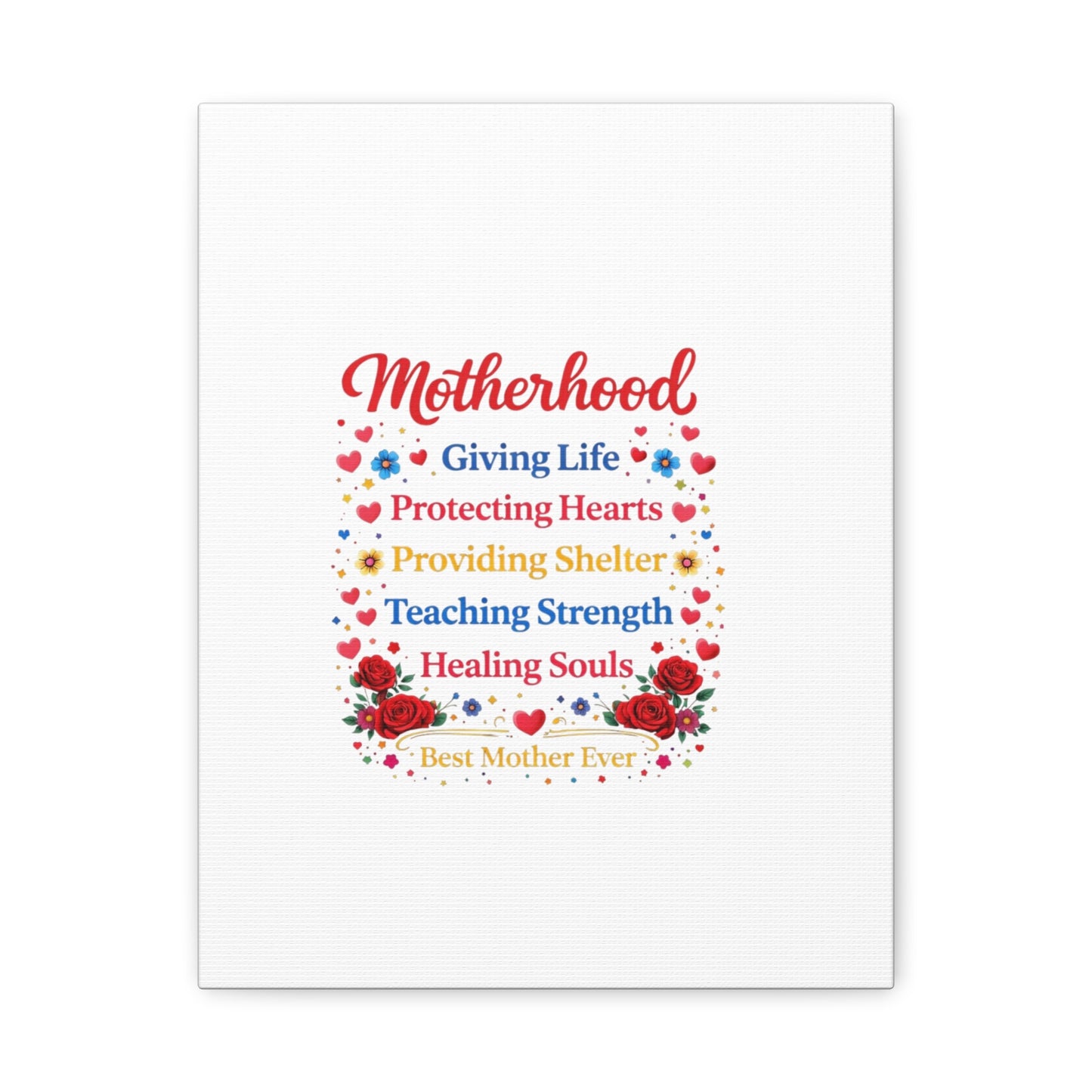Motherhood Canvas Wall Art – "Motherhood: Giving Life, Protecting Hearts" Stretched Matte Print