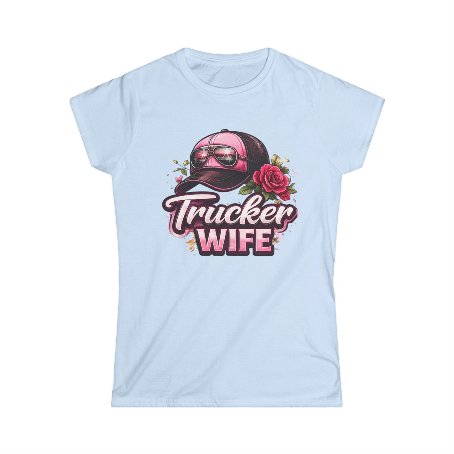 Trucker Wife T-Shirt – Pink Cap & Rose Graphic Women's Tee