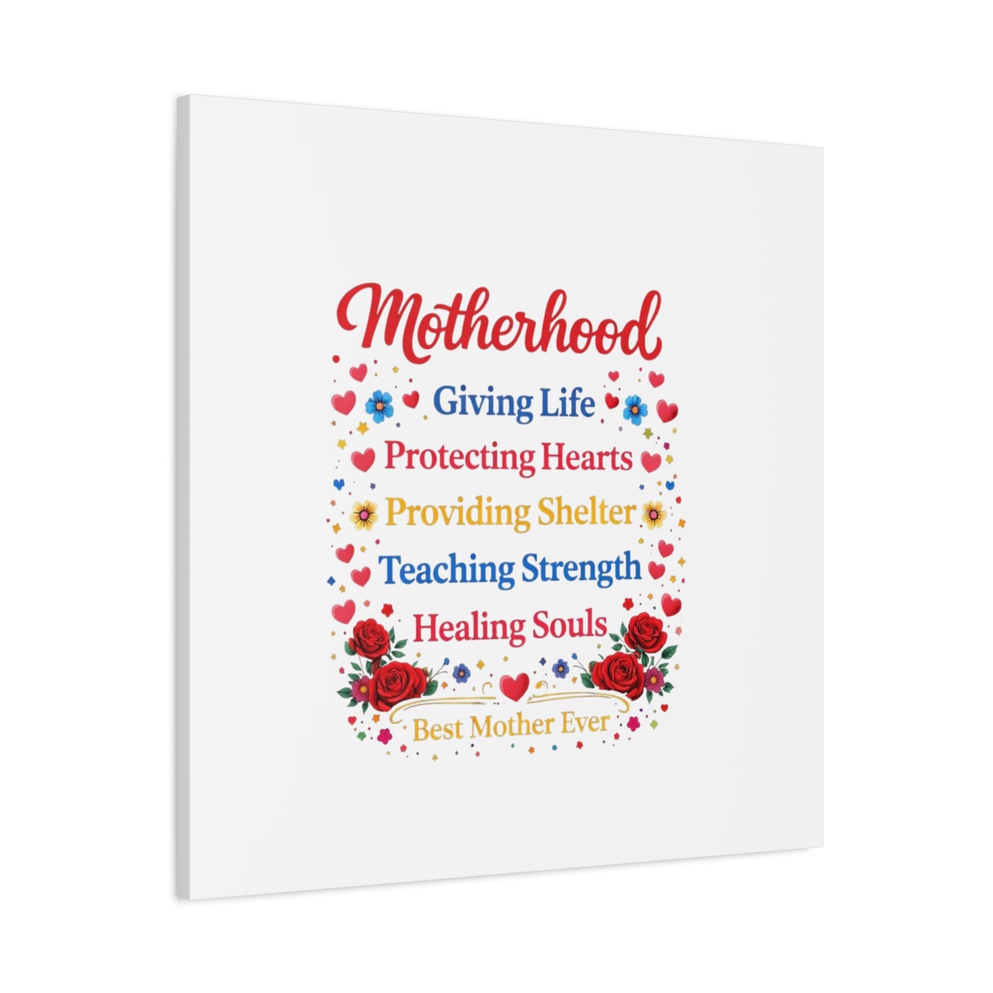 Motherhood Canvas Wall Art – "Motherhood: Giving Life, Protecting Hearts" Stretched Matte Print