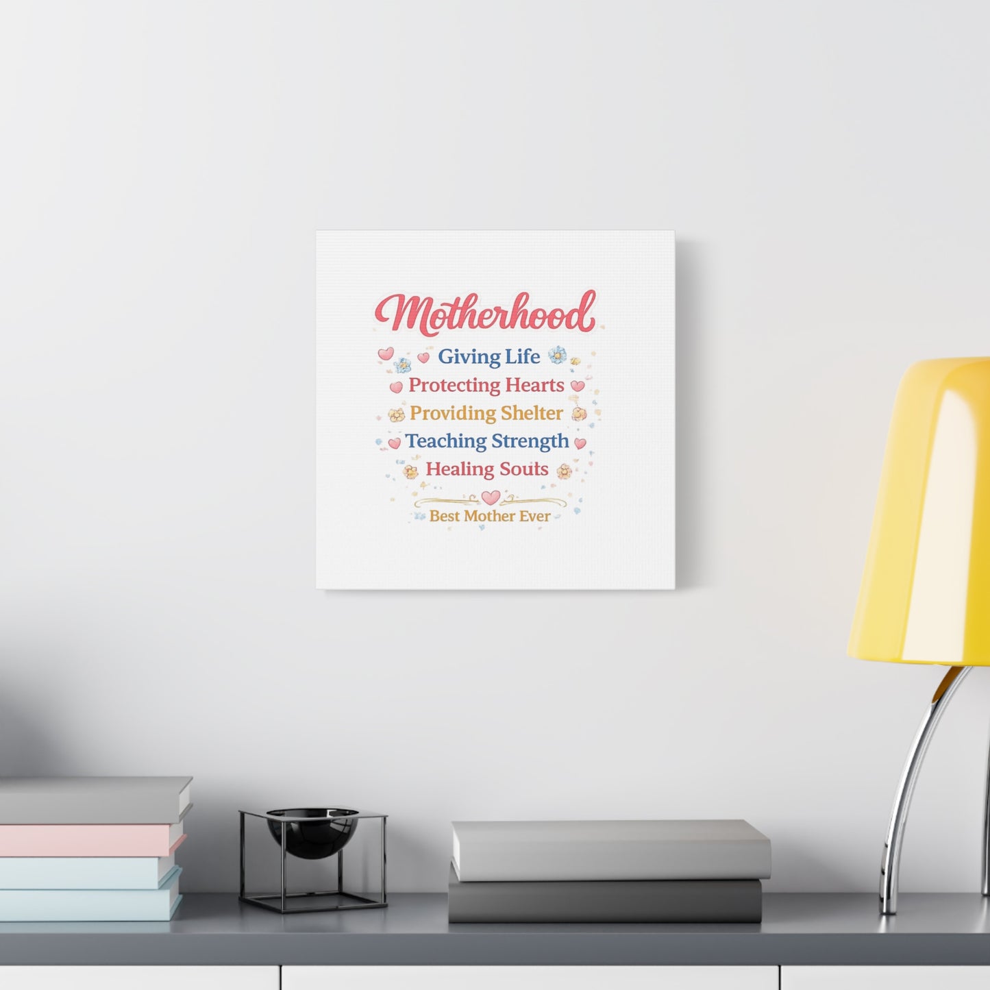 Motherhood Canvas Wall Art — "Motherhood: Giving Life, Protecting Hearts" Stretched Matte Print