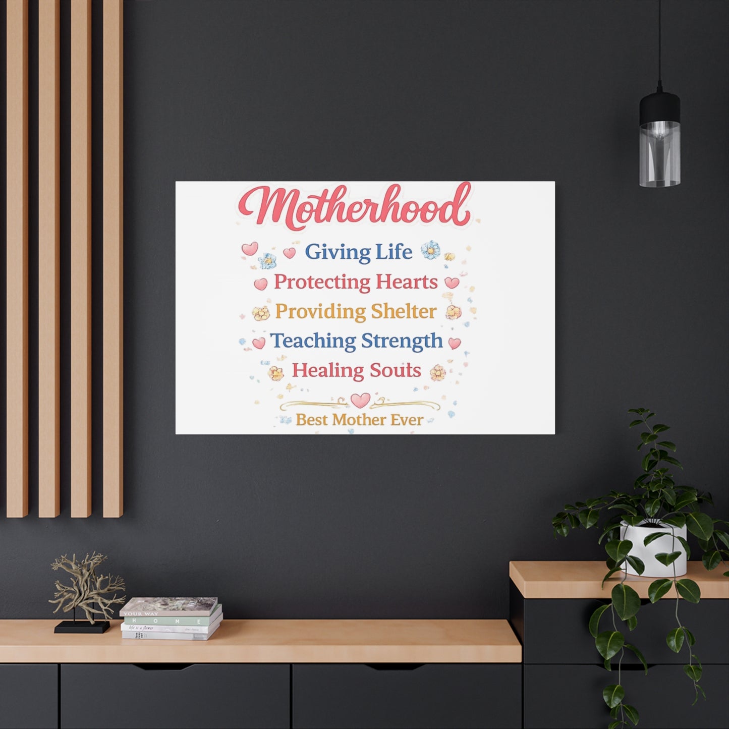 Motherhood Canvas Wall Art — "Motherhood: Giving Life, Protecting Hearts" Stretched Matte Print