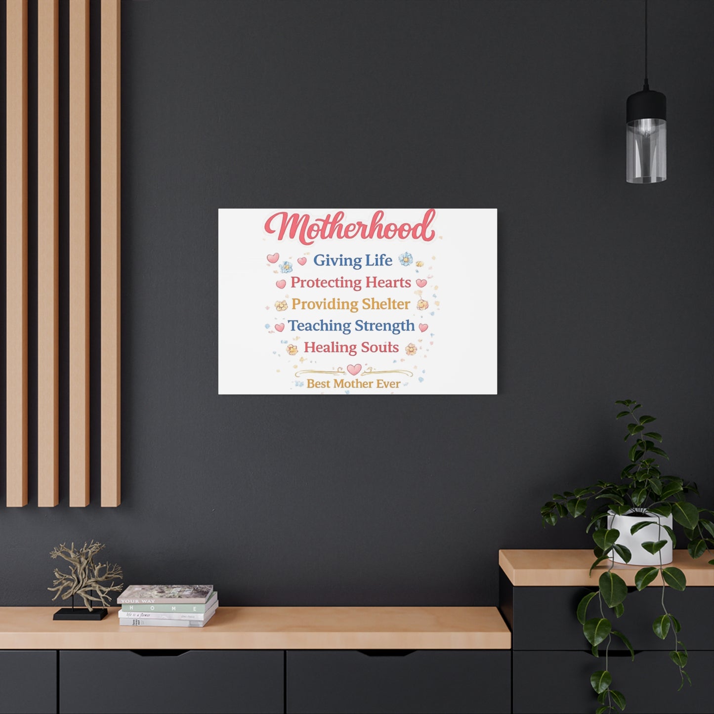 Motherhood Canvas Wall Art — "Motherhood: Giving Life, Protecting Hearts" Stretched Matte Print