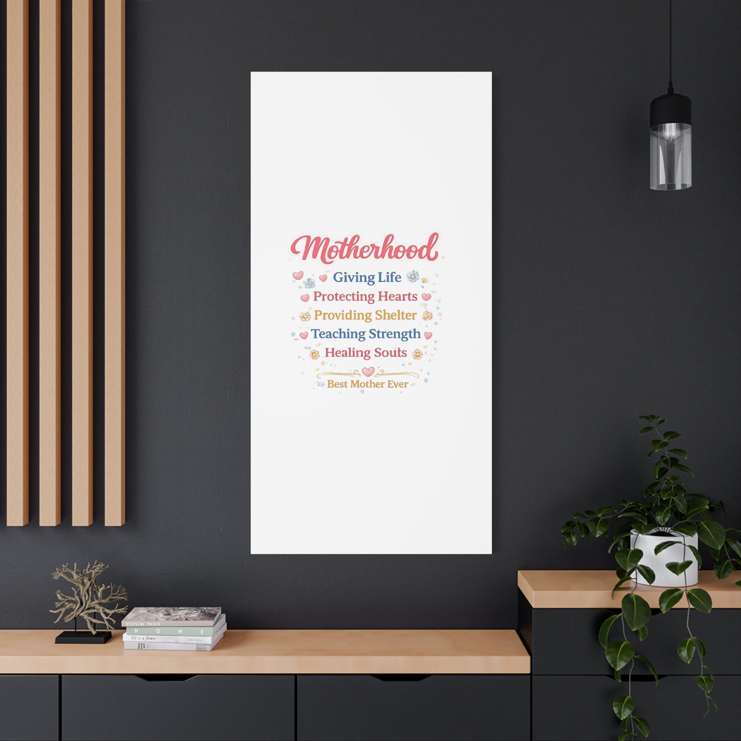 Motherhood Canvas Wall Art — "Motherhood: Giving Life, Protecting Hearts" Stretched Matte Print