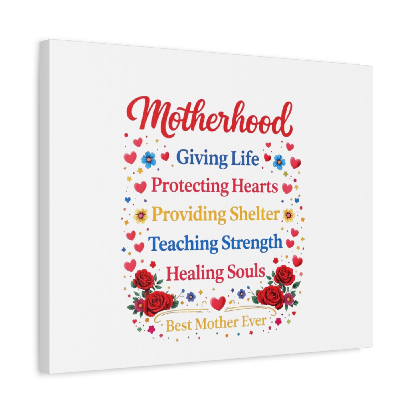 Motherhood Canvas Wall Art – "Motherhood: Giving Life, Protecting Hearts" Stretched Matte Print