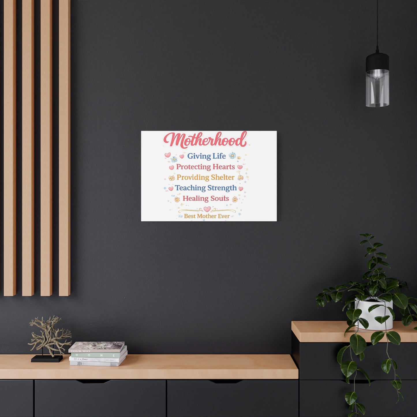 Motherhood Canvas Wall Art — "Motherhood: Giving Life, Protecting Hearts" Stretched Matte Print