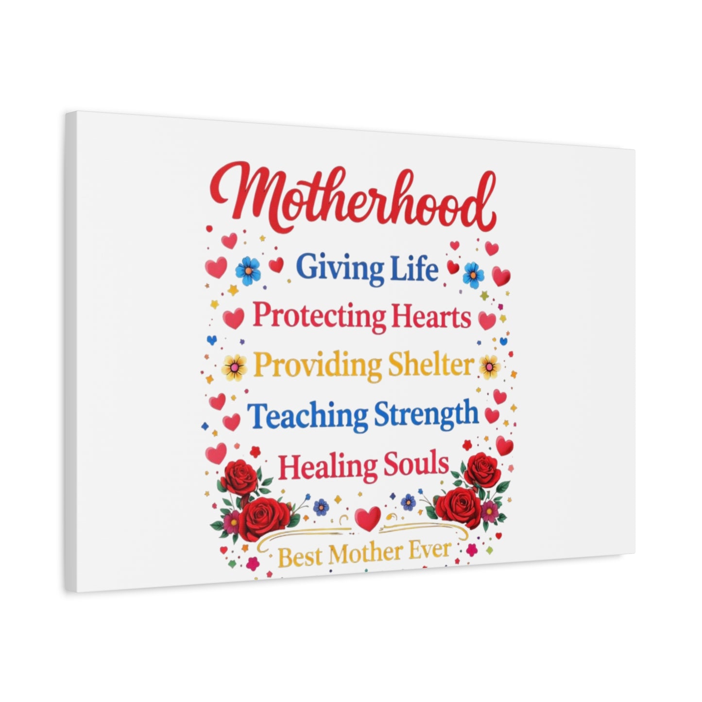 Motherhood Canvas Wall Art – "Motherhood: Giving Life, Protecting Hearts" Stretched Matte Print
