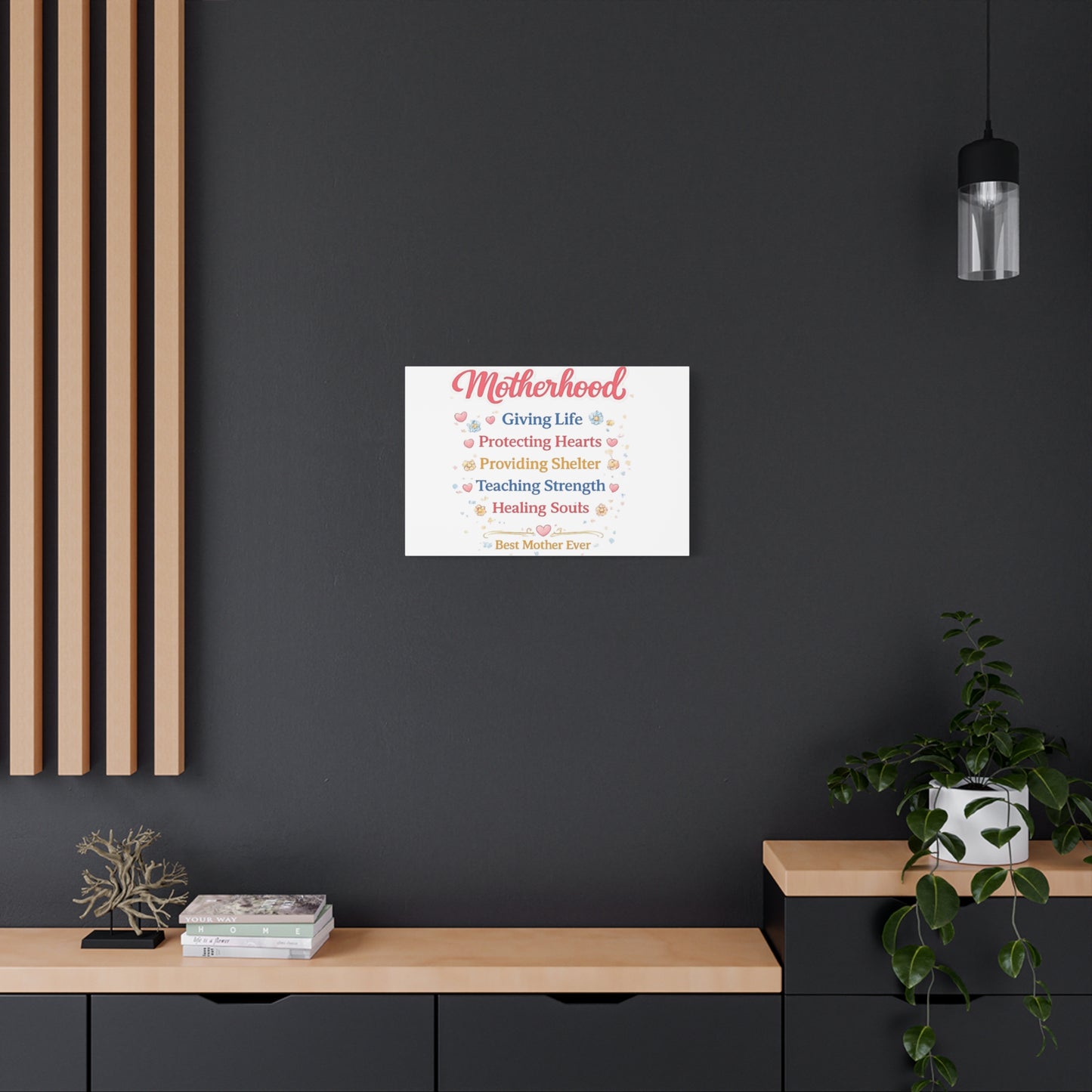 Motherhood Canvas Wall Art — "Motherhood: Giving Life, Protecting Hearts" Stretched Matte Print
