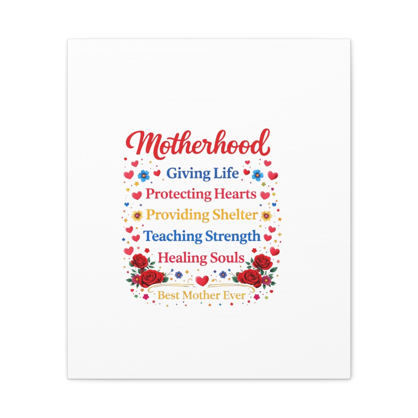 Motherhood Canvas Wall Art – "Motherhood: Giving Life, Protecting Hearts" Stretched Matte Print