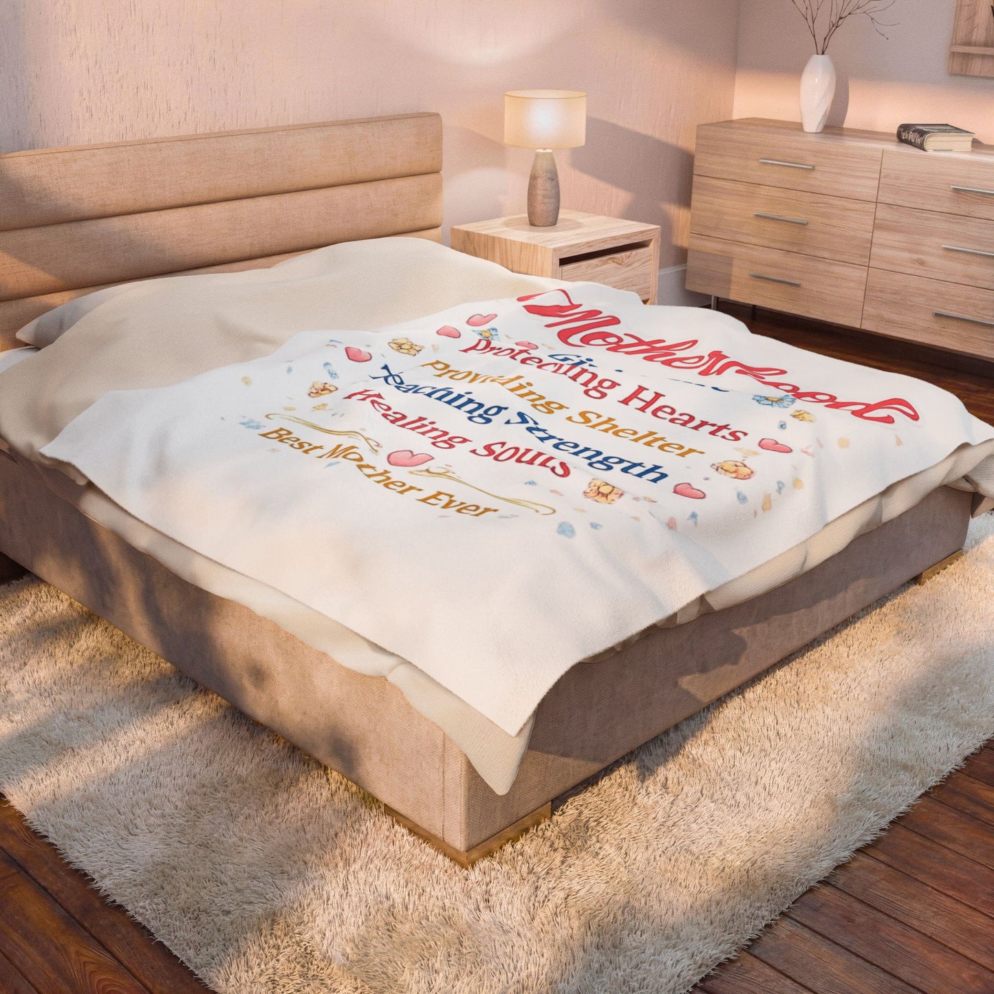 Motherhood Velveteen Plush Blanket – "Motherhood: Giving Life, Protecting Hearts" Cozy Gift for Mom
