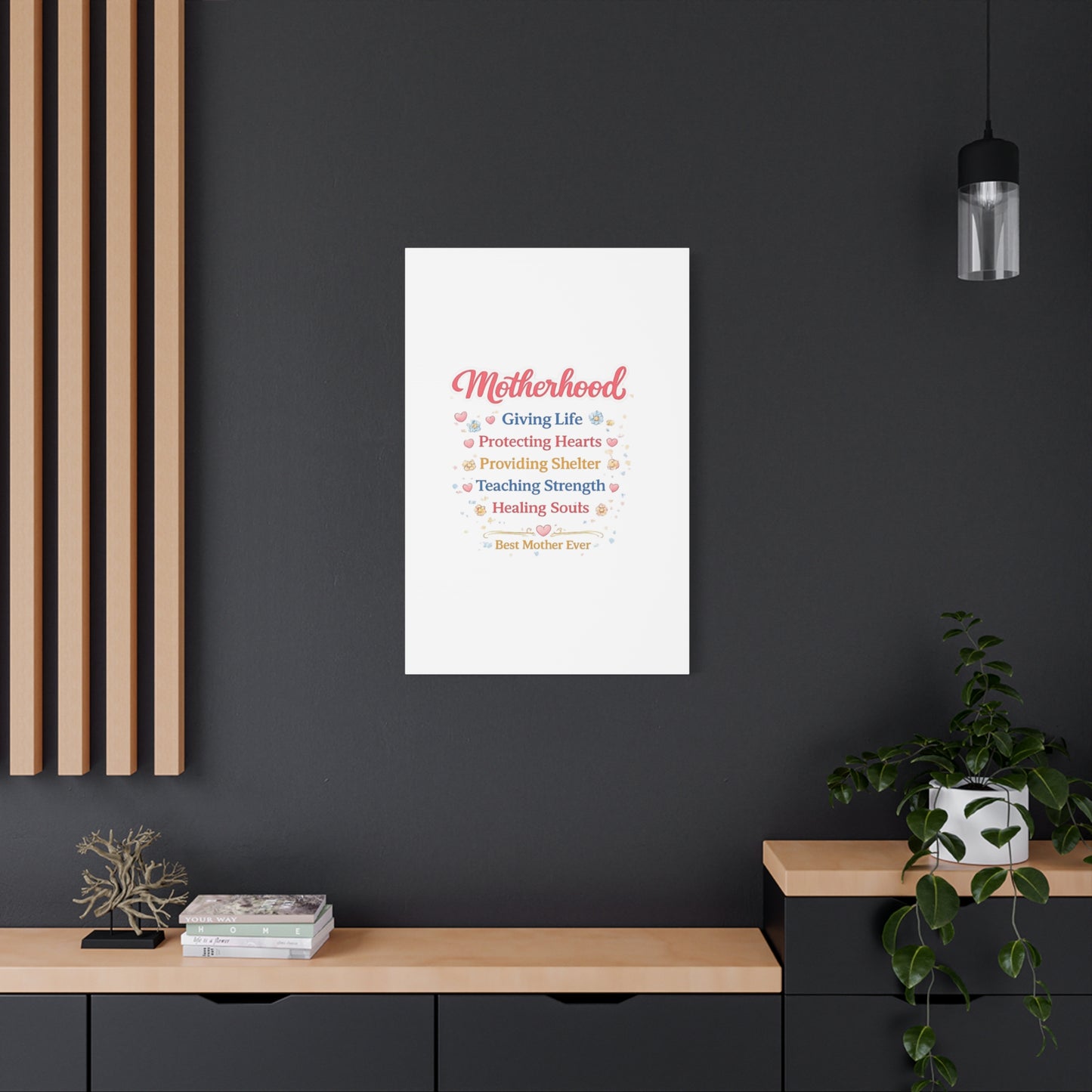 Motherhood Canvas Wall Art — "Motherhood: Giving Life, Protecting Hearts" Stretched Matte Print