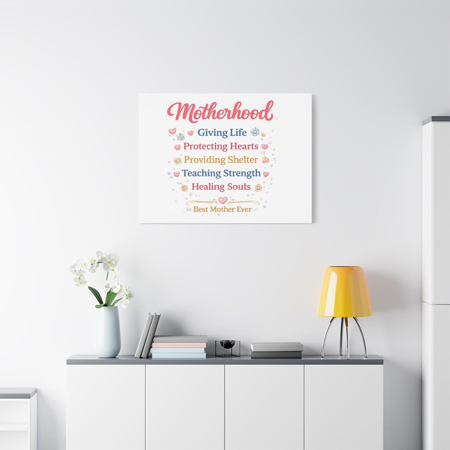 Motherhood Canvas Wall Art — "Motherhood: Giving Life, Protecting Hearts" Stretched Matte Print
