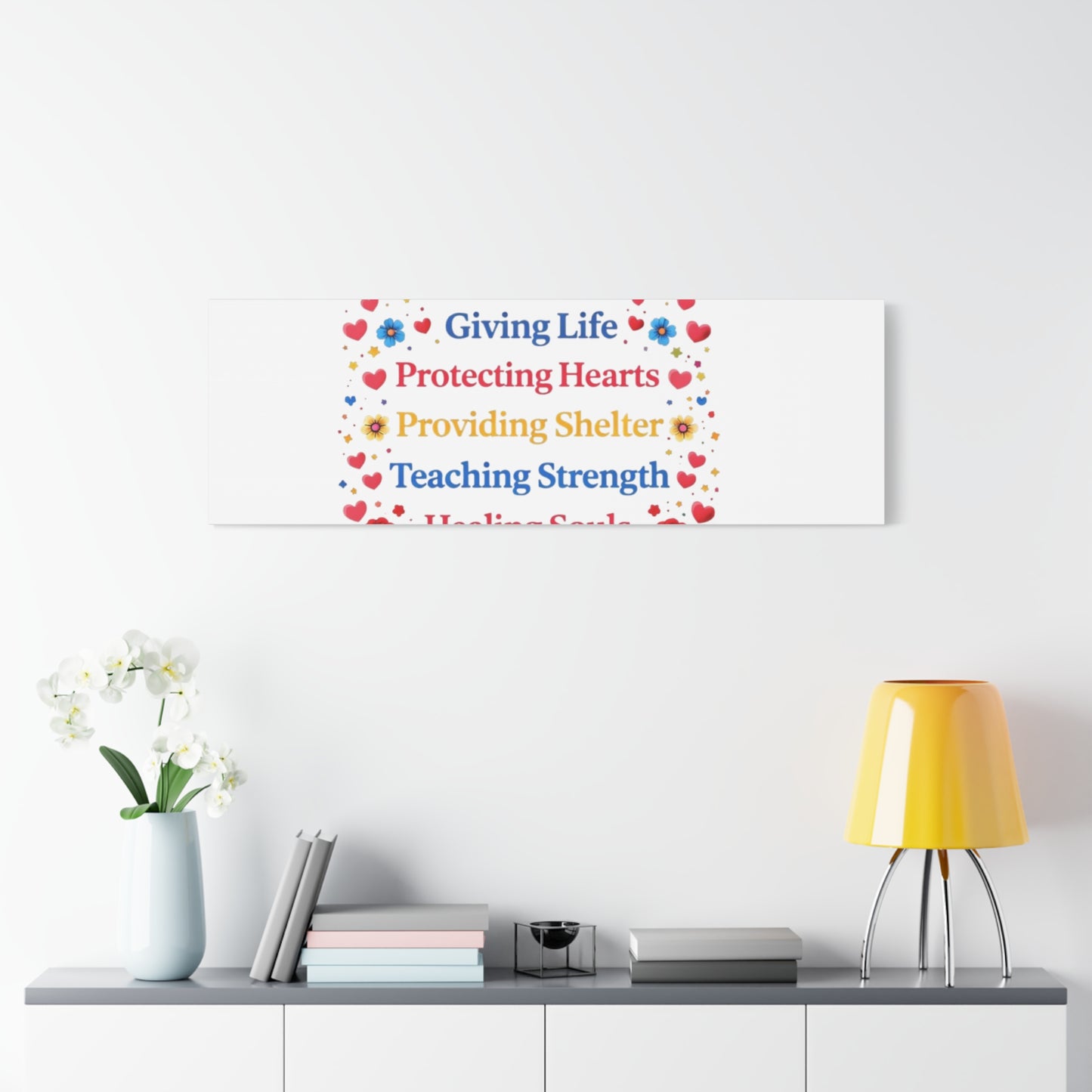 Motherhood Canvas Wall Art – "Motherhood: Giving Life, Protecting Hearts" Stretched Matte Print