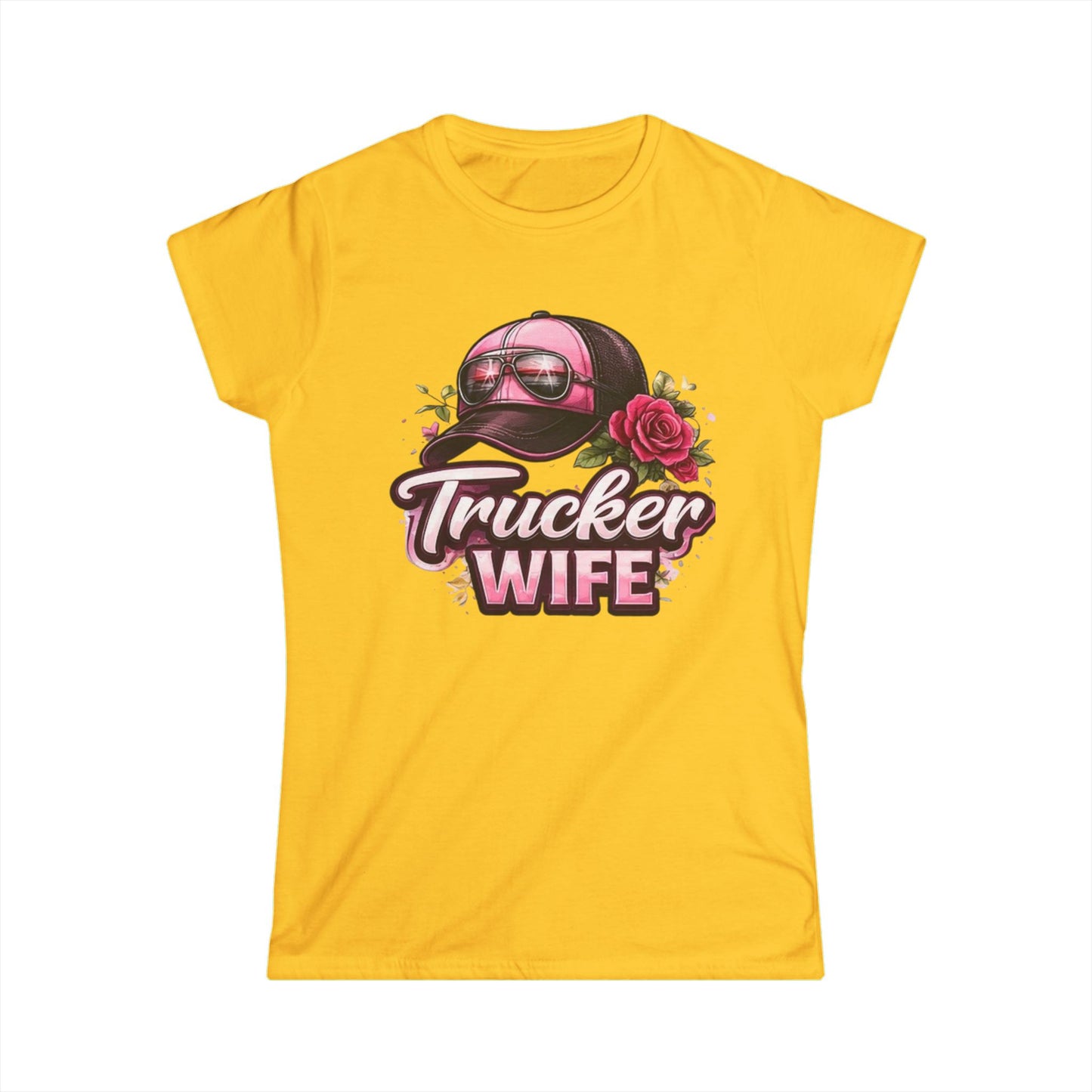 Trucker Wife T-Shirt – Pink Cap & Rose Graphic Women's Tee