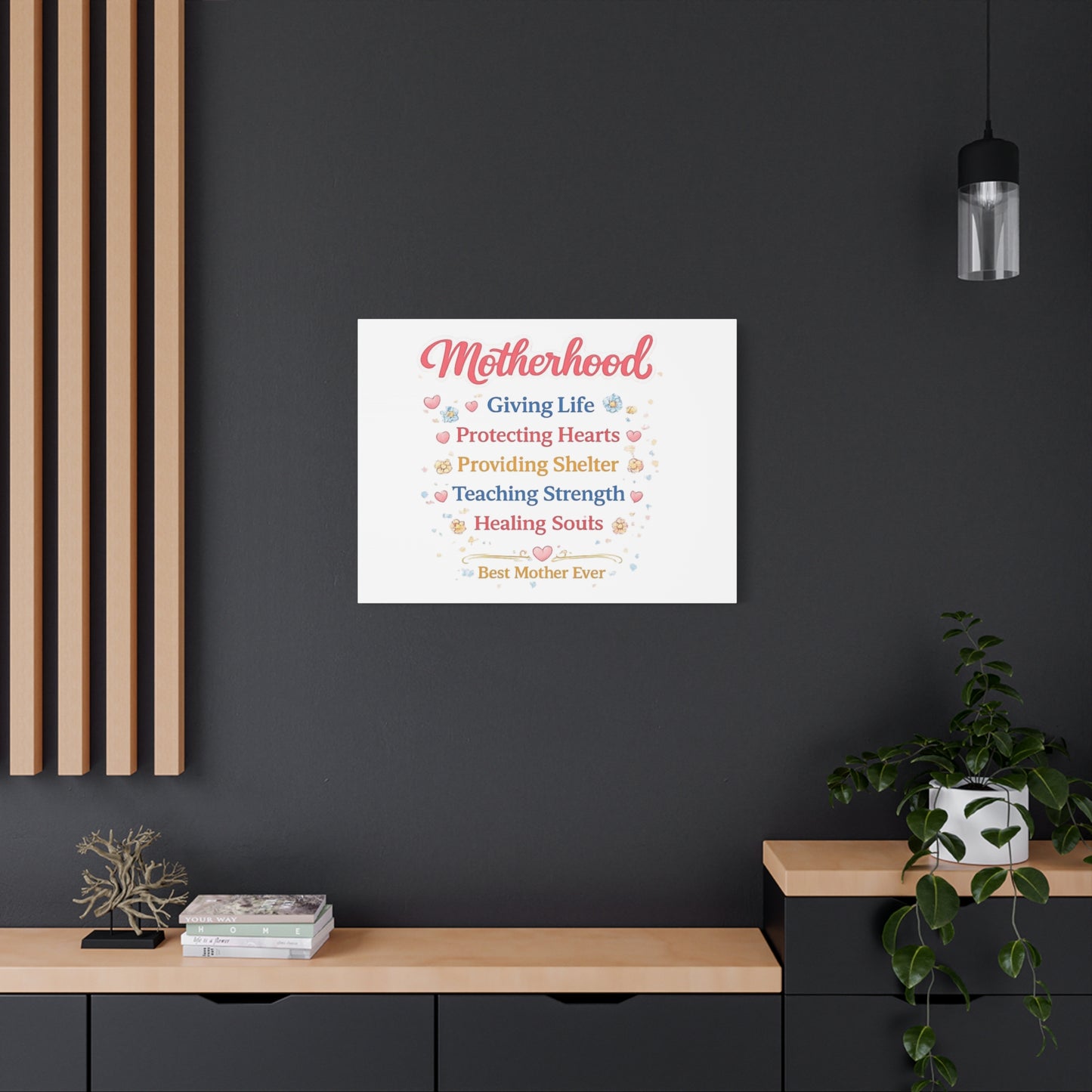 Motherhood Canvas Wall Art — "Motherhood: Giving Life, Protecting Hearts" Stretched Matte Print