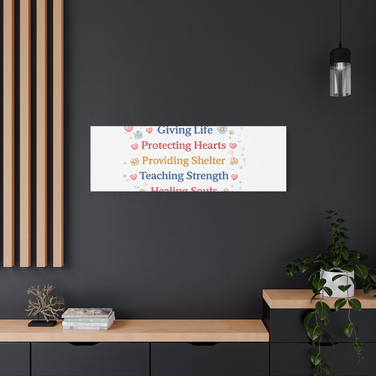 Motherhood Canvas Wall Art — "Motherhood: Giving Life, Protecting Hearts" Stretched Matte Print