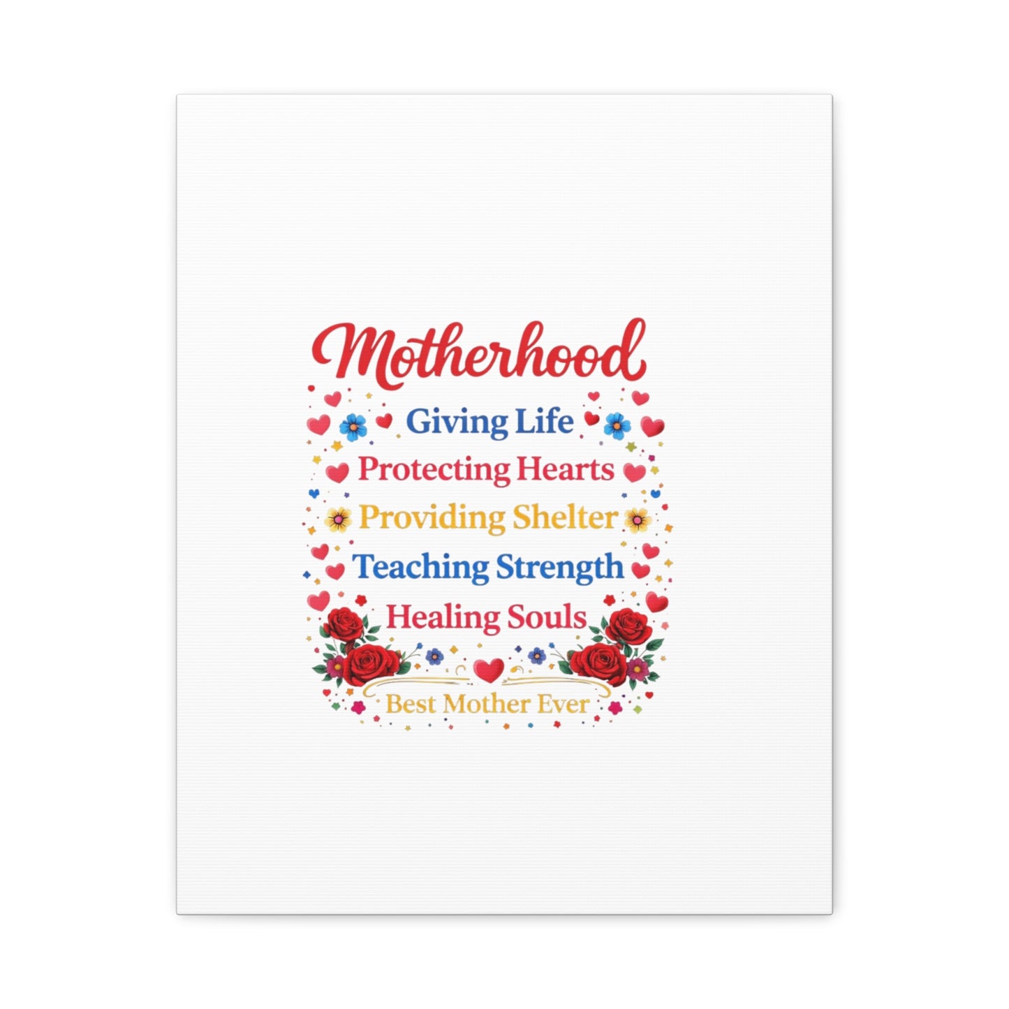 Motherhood Canvas Wall Art – "Motherhood: Giving Life, Protecting Hearts" Stretched Matte Print