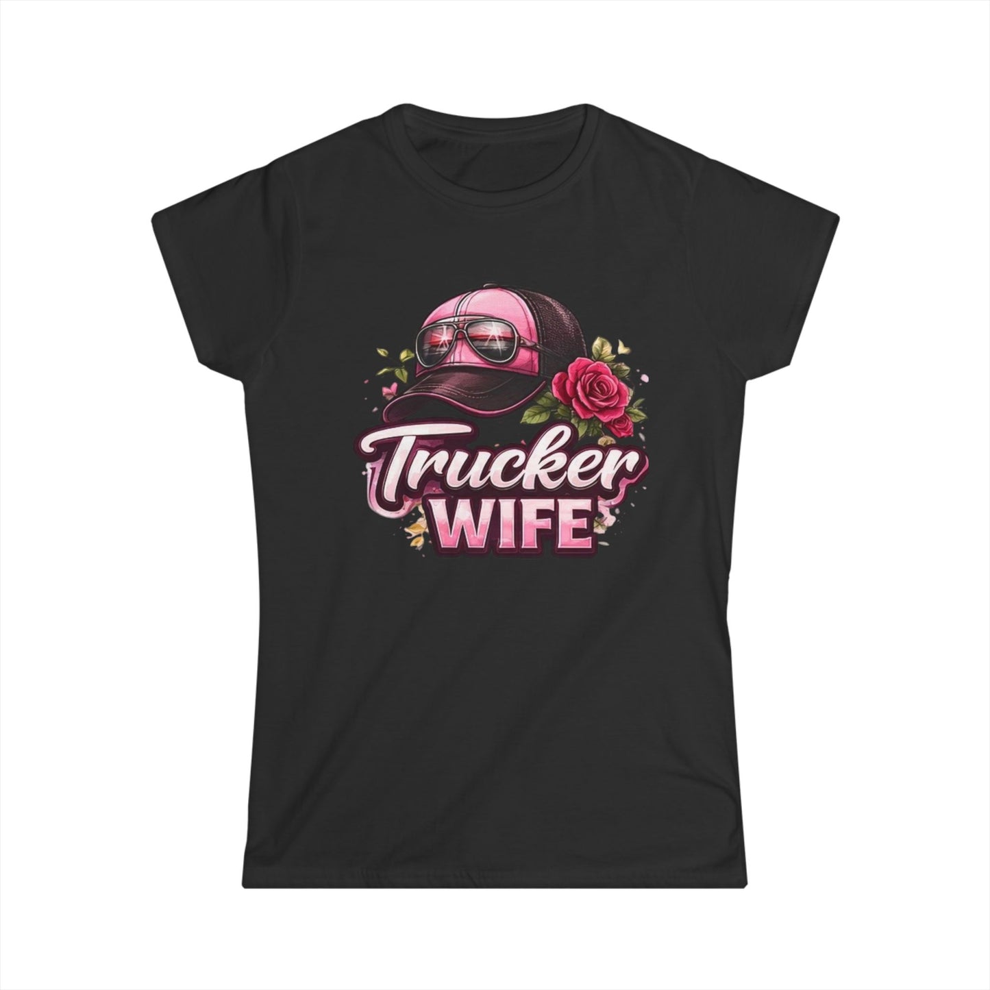 Trucker Wife T-Shirt – Pink Cap & Rose Graphic Women's Tee