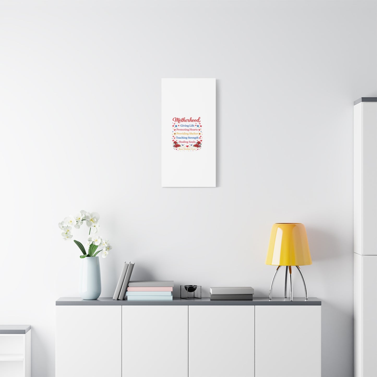 Motherhood Canvas Wall Art – "Motherhood: Giving Life, Protecting Hearts" Stretched Matte Print