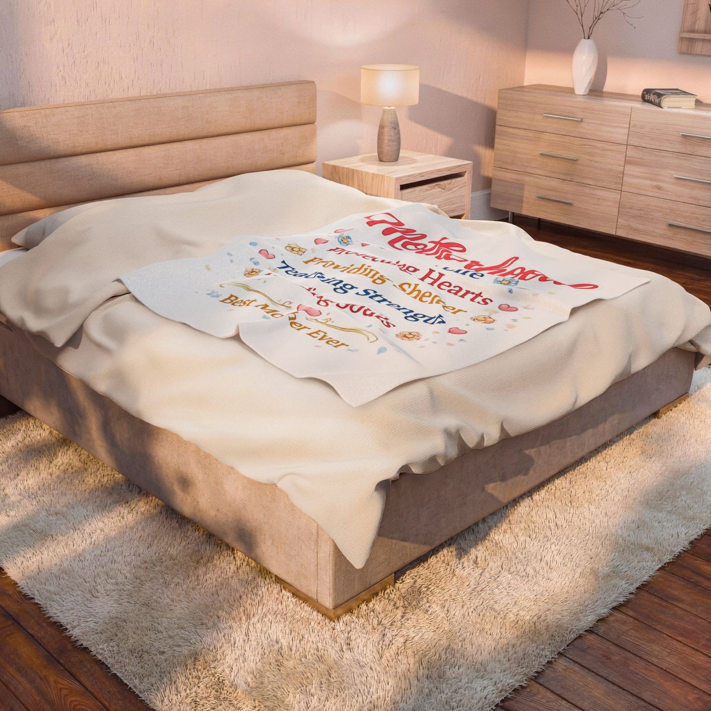 Motherhood Velveteen Plush Blanket – "Motherhood: Giving Life, Protecting Hearts" Cozy Gift for Mom