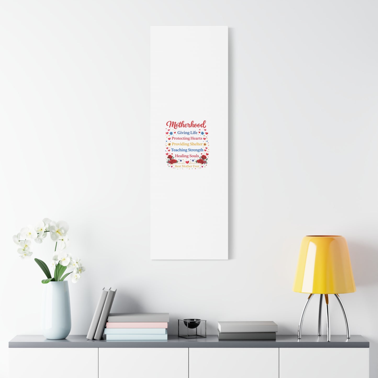 Motherhood Canvas Wall Art – "Motherhood: Giving Life, Protecting Hearts" Stretched Matte Print