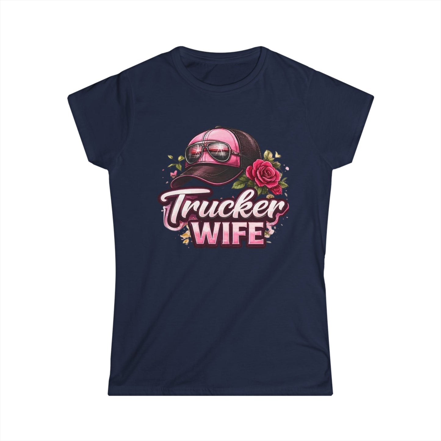 Trucker Wife T-Shirt – Pink Cap & Rose Graphic Women's Tee