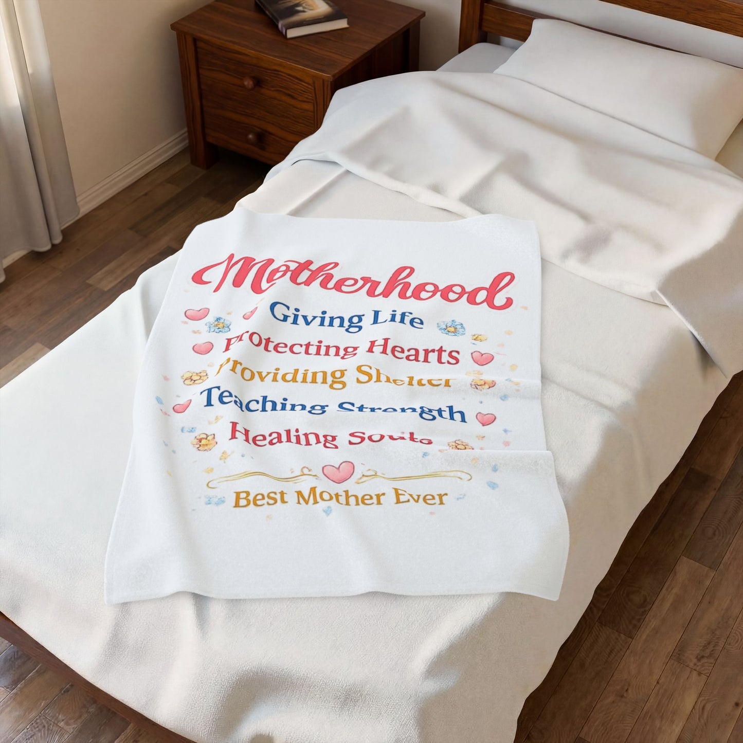 Motherhood Velveteen Plush Blanket – "Motherhood: Giving Life, Protecting Hearts" Cozy Gift for Mom