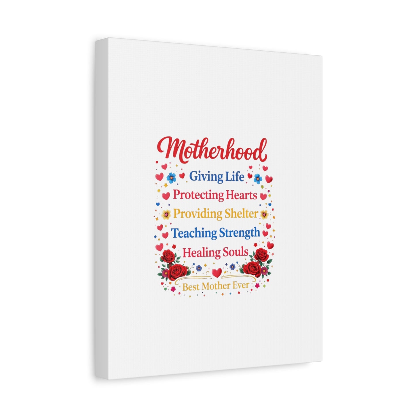 Motherhood Canvas Wall Art – "Motherhood: Giving Life, Protecting Hearts" Stretched Matte Print
