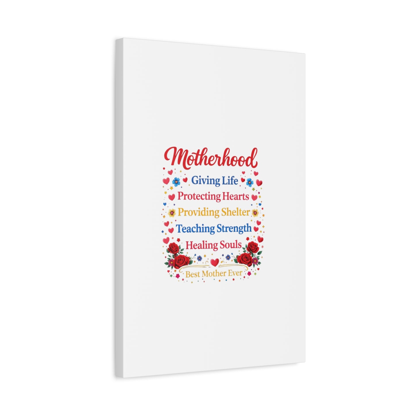Motherhood Canvas Wall Art – "Motherhood: Giving Life, Protecting Hearts" Stretched Matte Print