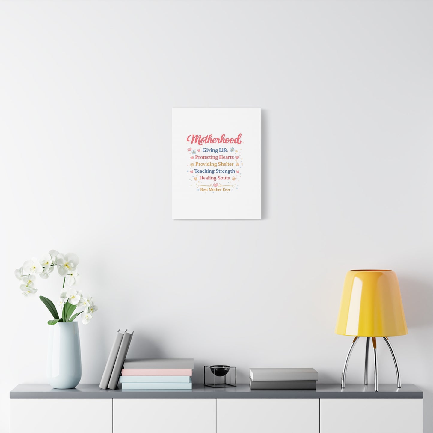 Motherhood Canvas Wall Art — "Motherhood: Giving Life, Protecting Hearts" Stretched Matte Print