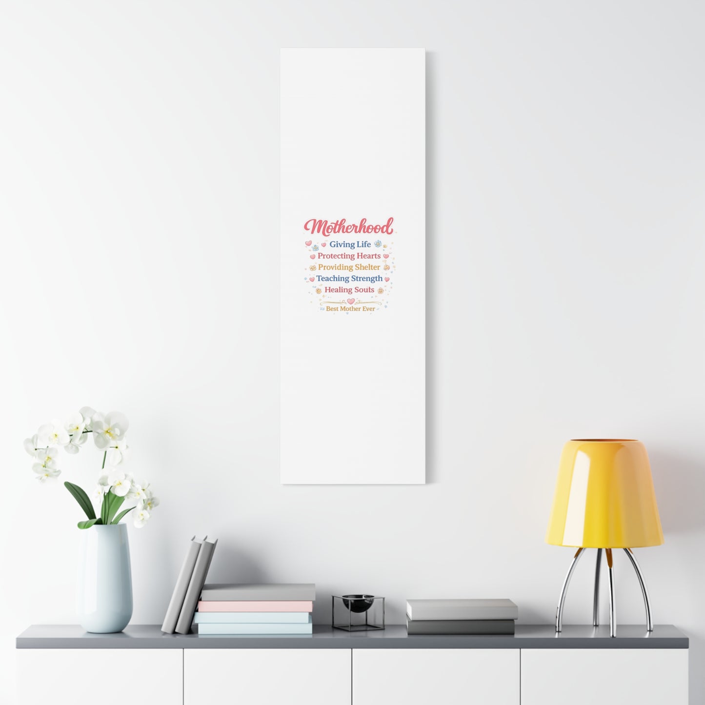 Motherhood Canvas Wall Art — "Motherhood: Giving Life, Protecting Hearts" Stretched Matte Print