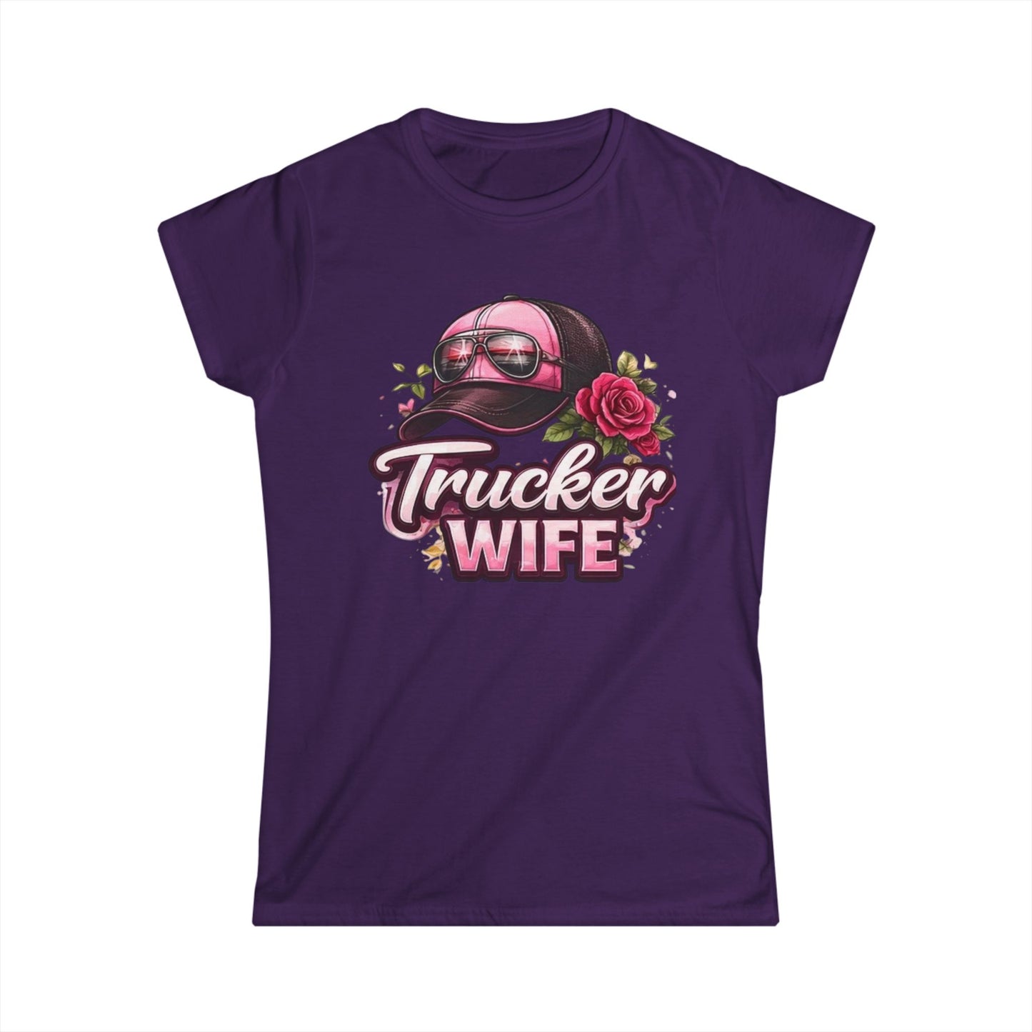 Trucker Wife T-Shirt – Pink Cap & Rose Graphic Women's Tee