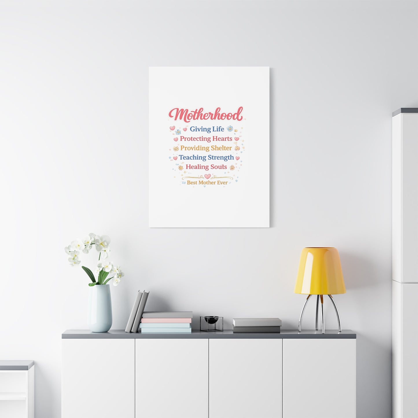 Motherhood Canvas Wall Art — "Motherhood: Giving Life, Protecting Hearts" Stretched Matte Print